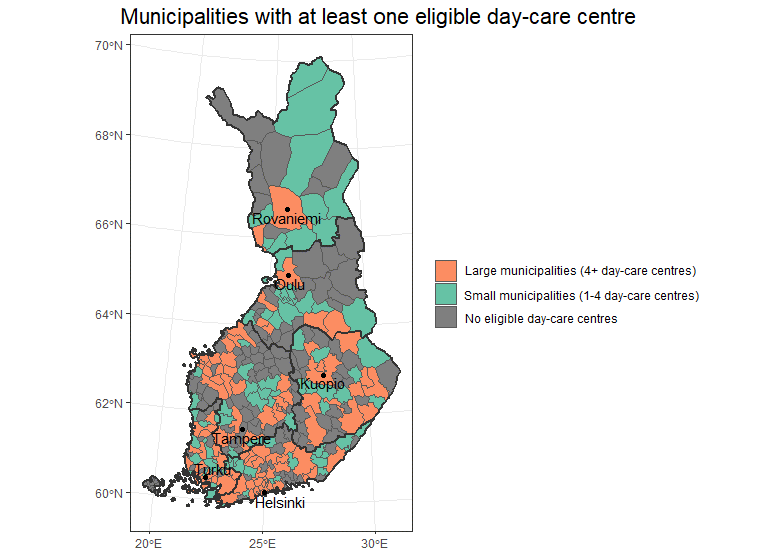 Map 1. Municipalities with at least one eligible day-care centre.