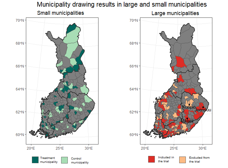 Map 2. Municipality drawing results in large and small municipalities.