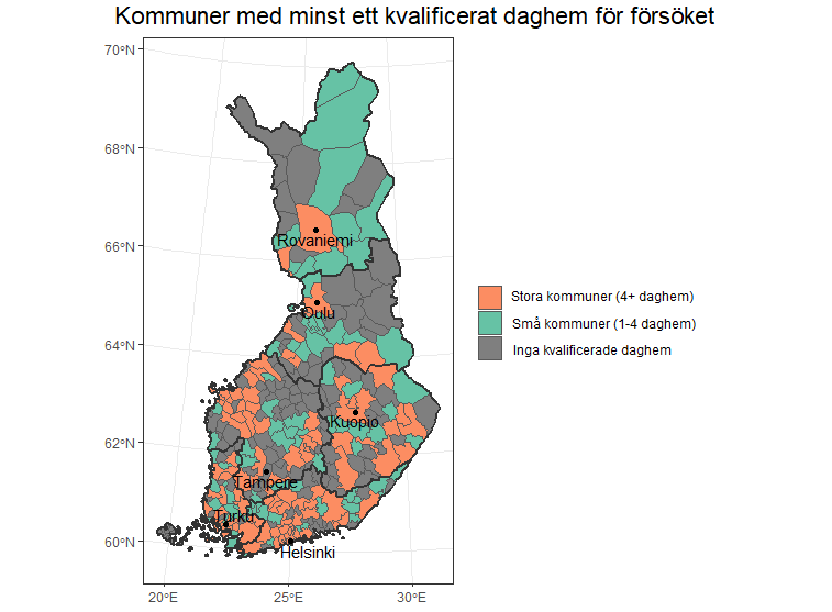 Karta 1 Kommuner med minst ett kvalificerat daghem för försöket.